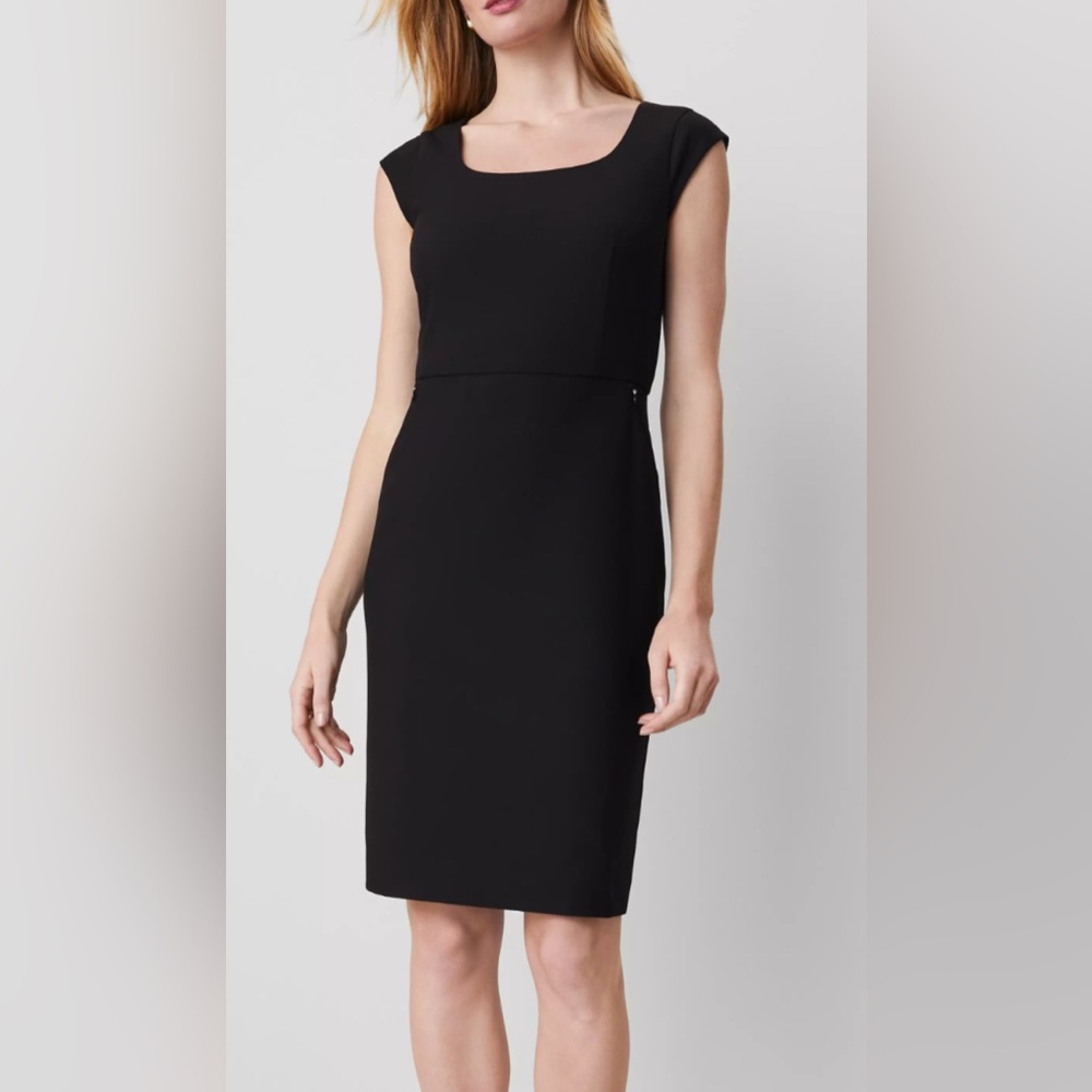 Ann Taylor Black Cap Sleeve Sheath Dress with Side Pockets size 14P